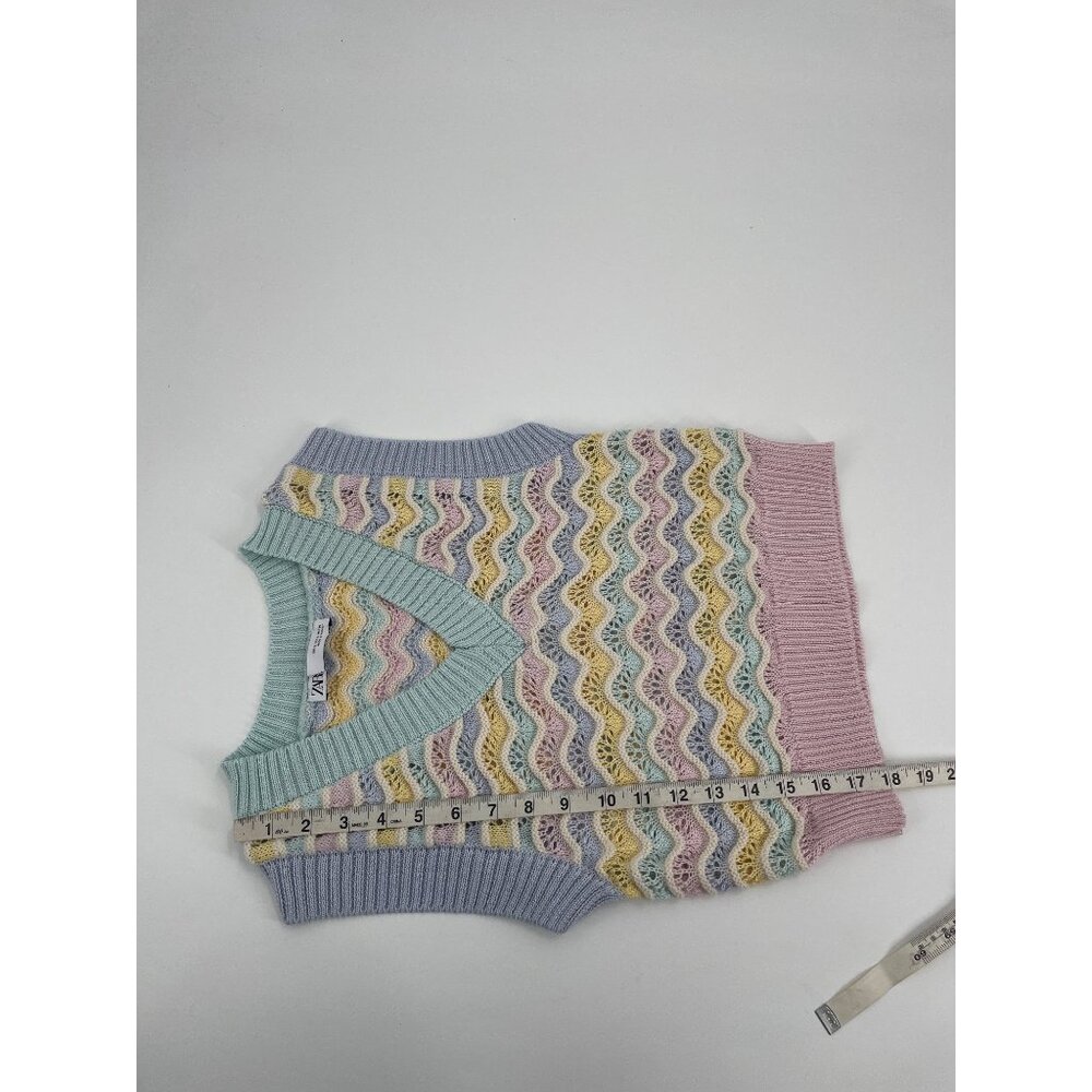 Zara Womens S Pastel Knit Sleeveless Sweater Vest Scallop Crochet Light Academia - Picture 7 of 7